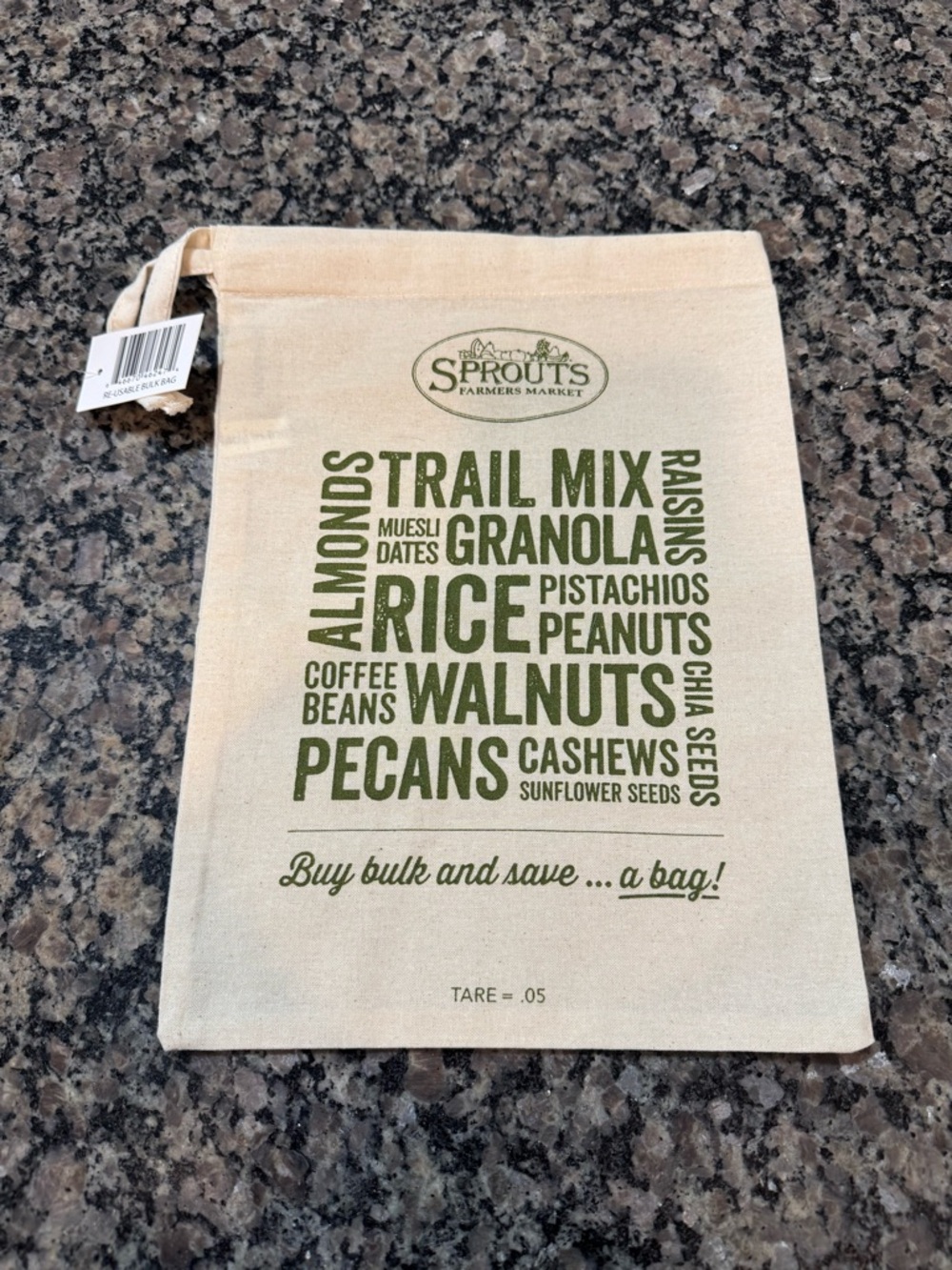 Sprouts Reusable Cream Produce Bag with Green Print